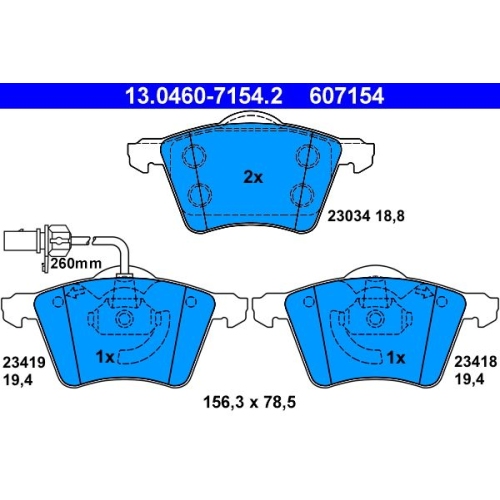 Bremsbelagsatz, Scheibenbremse ATE 13.0460-7154.2 f&uuml;r FORD SEAT VAG, Vorderachse