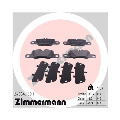 Bremsbelagsatz, Scheibenbremse ZIMMERMANN 24554.160.1 f&uuml;r PORSCHE, Hinterachse