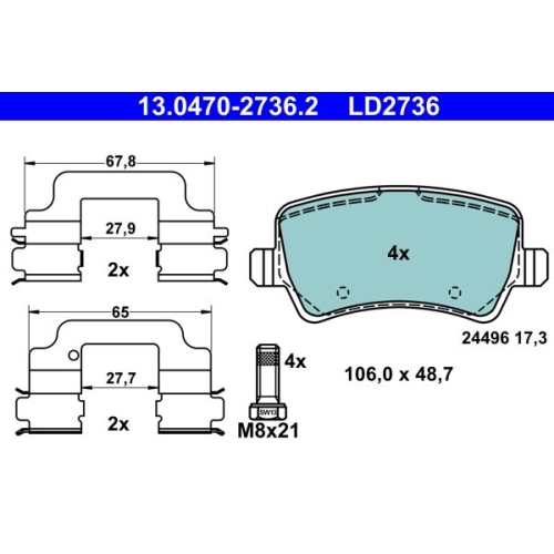 Bremsbelagsatz, Scheibenbremse ATE 13.0470-2736.2 ATE Ceramic f&uuml;r VOLVO