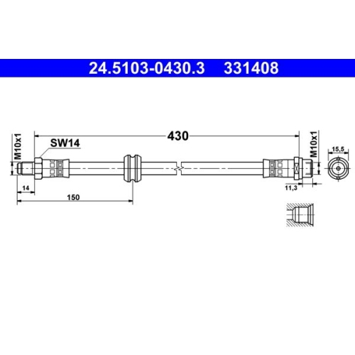 Bremsschlauch ATE 24.5103-0430.3 f&uuml;r BMW, Vorderachse