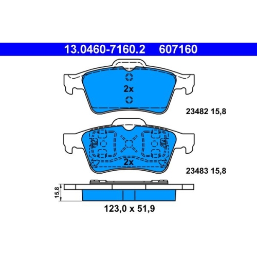 Bremsbelagsatz, Scheibenbremse ATE 13.0460-7160.2 f&uuml;r FORD, Hinterachse