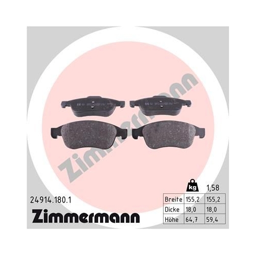 Bremsbelagsatz, Scheibenbremse ZIMMERMANN 24914.180.1 f&uuml;r RENAULT DACIA