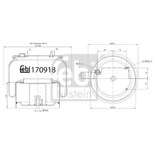 Febi Bilstein 170918 Luftfederbalg mit Stahlkolben, 1 St&uuml;ck