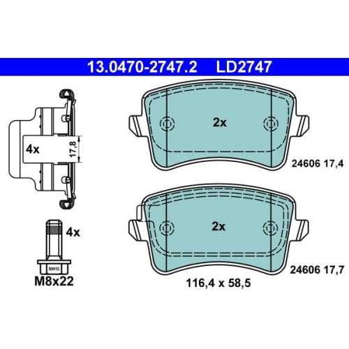 Bremsbelagsatz, Scheibenbremse ATE 13.0470-2747.2 ATE Ceramic f&uuml;r VAG