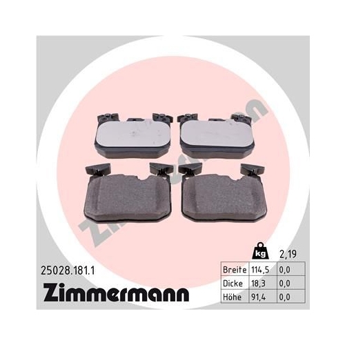 Bremsbelagsatz, Scheibenbremse ZIMMERMANN 25028.181.1 f&uuml;r BMW, Vorderachse