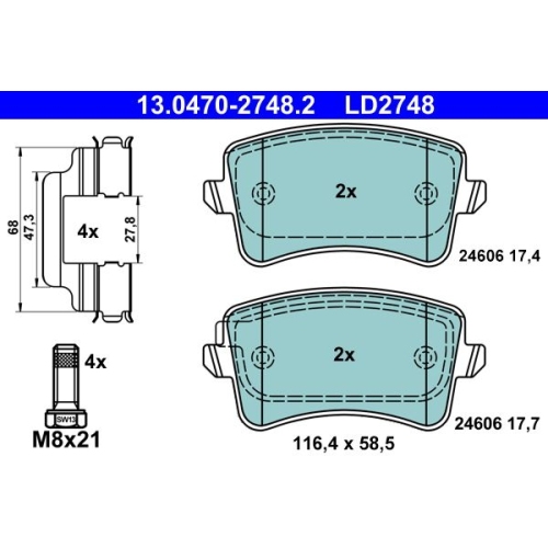 Bremsbelagsatz, Scheibenbremse ATE 13.0470-2748.2 ATE Ceramic f&uuml;r VAG