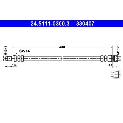 Bremsschlauch ATE 24.5111-0300.3 f&uuml;r RENAULT DACIA, Hinterachse, Vorderachse
