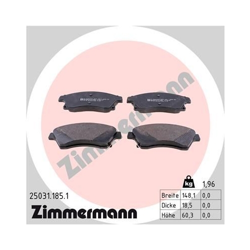 Bremsbelagsatz, Scheibenbremse ZIMMERMANN 25031.185.1 f&uuml;r OPEL GENERAL MOTORS
