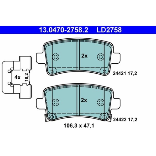 Bremsbelagsatz, Scheibenbremse ATE 13.0470-2758.2 ATE Ceramic f&uuml;r OPEL