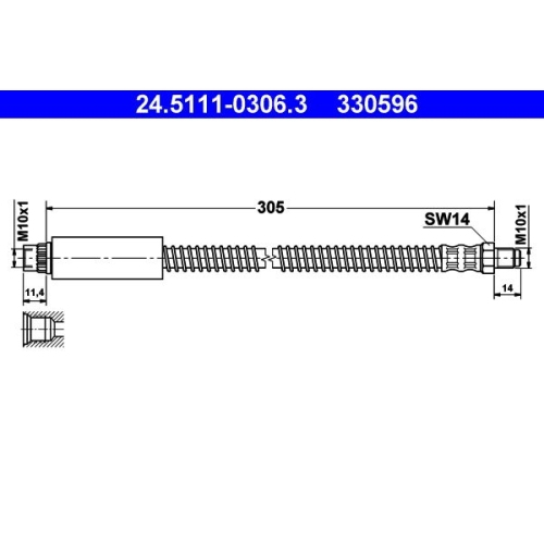 Bremsschlauch ATE 24.5111-0306.3 f&uuml;r PEUGEOT, Vorderachse