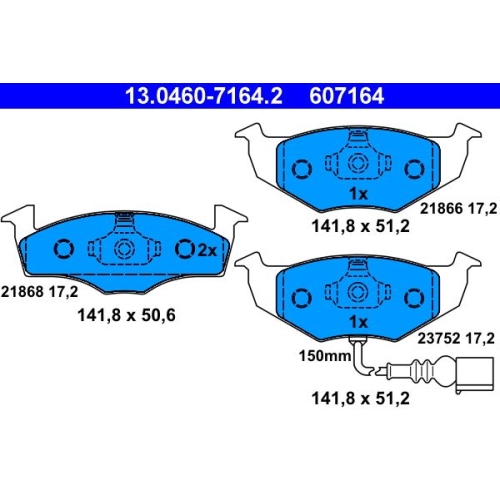 Bremsbelagsatz, Scheibenbremse ATE 13.0460-7164.2 f&uuml;r SKODA VAG, Vorderachse