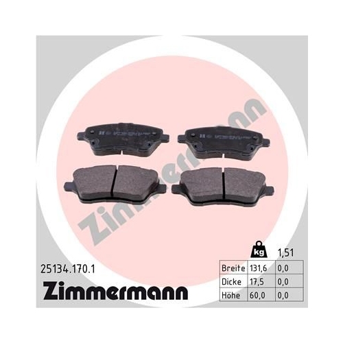 Bremsbelagsatz, Scheibenbremse ZIMMERMANN 25134.170.1 f&uuml;r FORD, Vorderachse