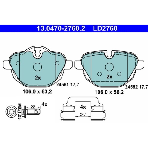 Bremsbelagsatz, Scheibenbremse ATE 13.0470-2760.2 ATE Ceramic f&uuml;r BMW