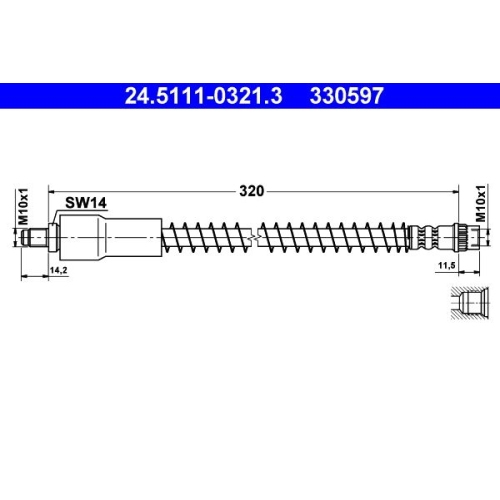 Bremsschlauch ATE 24.5111-0321.3 f&uuml;r RENAULT, Hinterachse, Vorderachse