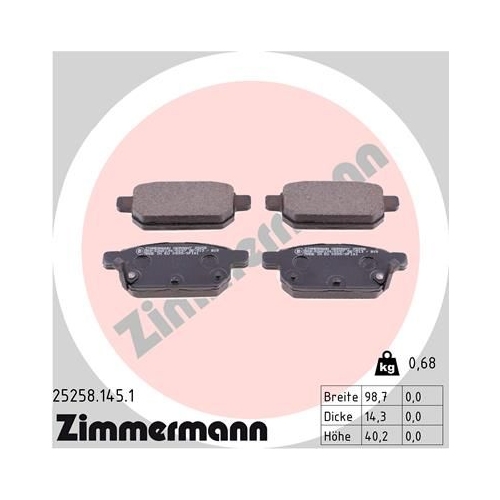 Bremsbelagsatz, Scheibenbremse ZIMMERMANN 25258.145.1 f&uuml;r SUZUKI, Hinterachse