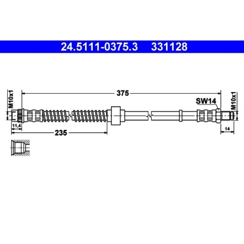Bremsschlauch ATE 24.5111-0375.3 f&uuml;r CITRO&Euml;N, Vorderachse