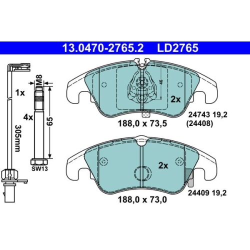 Bremsbelagsatz, Scheibenbremse ATE 13.0470-2765.2 ATE Ceramic f&uuml;r VAG