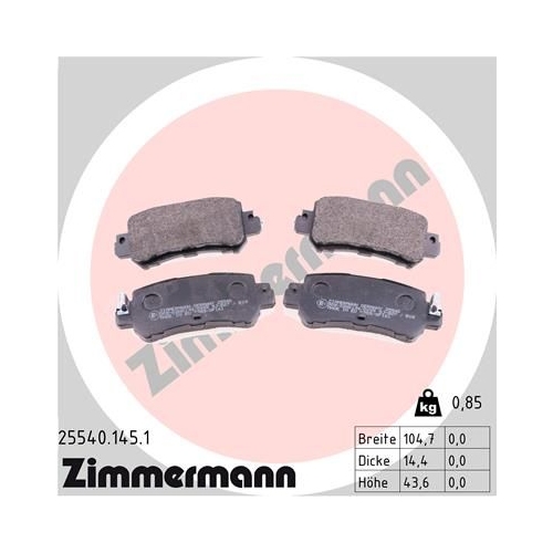 Bremsbelagsatz, Scheibenbremse ZIMMERMANN 25540.145.1 f&uuml;r MAZDA MAZDA (CHANGAN)