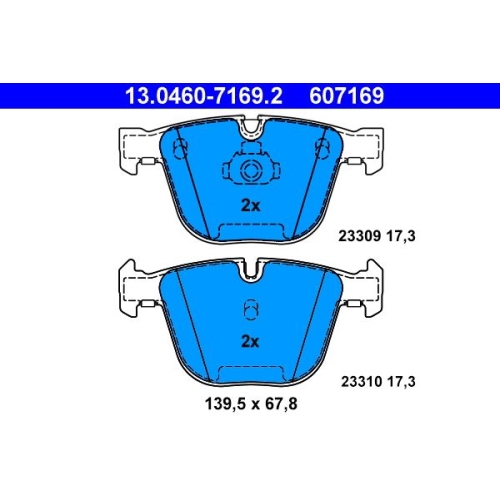 Bremsbelagsatz, Scheibenbremse ATE 13.0460-7169.2 f&uuml;r BMW, Hinterachse
