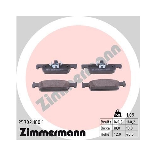 Bremsbelagsatz, Scheibenbremse ZIMMERMANN 25702.180.1 f&uuml;r RENAULT SMART