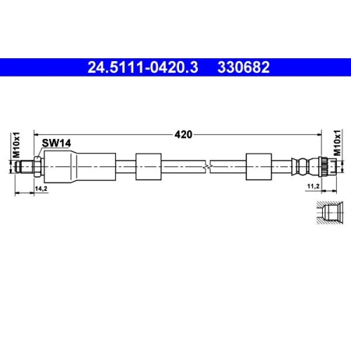 Bremsschlauch ATE 24.5111-0420.3 f&uuml;r CITRO&Euml;N PEUGEOT, Vorderachse