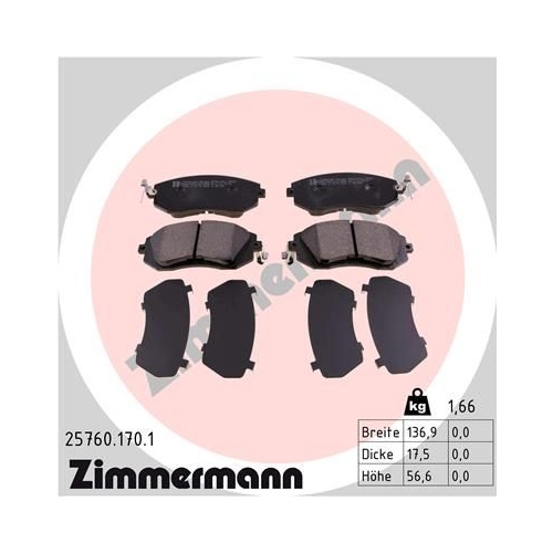 Bremsbelagsatz, Scheibenbremse ZIMMERMANN 25760.170.1 f&uuml;r SUBARU TOYOTA