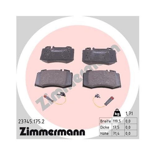 Bremsbelagsatz, Scheibenbremse ZIMMERMANN 23745.175.2 f&uuml;r MERCEDES-BENZ