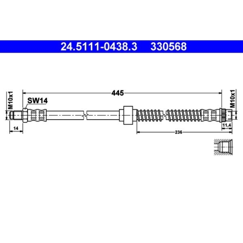 Bremsschlauch ATE 24.5111-0438.3 f&uuml;r CITRO&Euml;N PEUGEOT, Vorderachse
