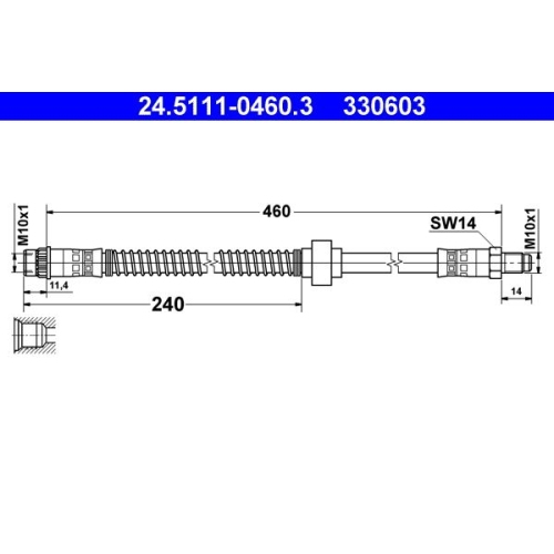 Bremsschlauch ATE 24.5111-0460.3 f&uuml;r CITRO&Euml;N PEUGEOT, Vorderachse