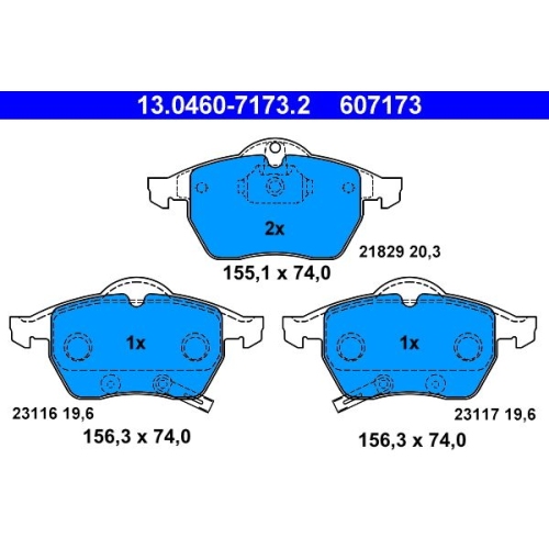 Bremsbelagsatz, Scheibenbremse ATE 13.0460-7173.2 f&uuml;r OPEL SAAB, Vorderachse
