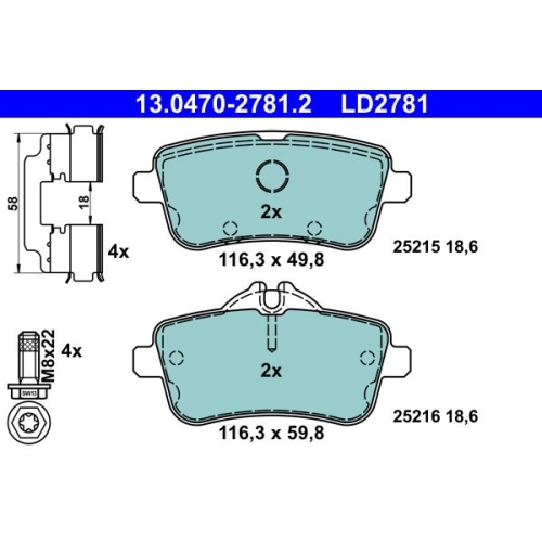 Bremsbelagsatz, Scheibenbremse ATE 13.0470-2781.2 ATE Ceramic f&uuml;r MERCEDES-BENZ