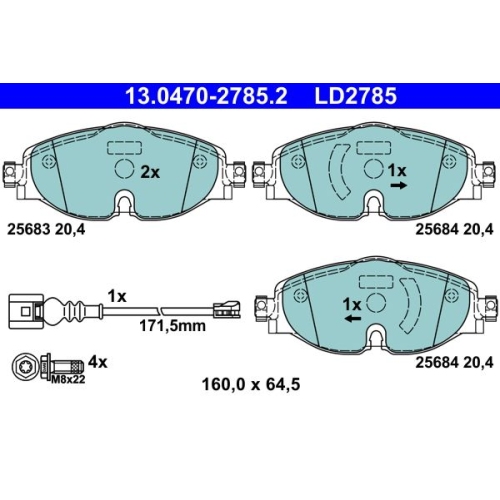 Bremsbelagsatz, Scheibenbremse ATE 13.0470-2785.2 ATE Ceramic f&uuml;r SEAT SKODA VAG