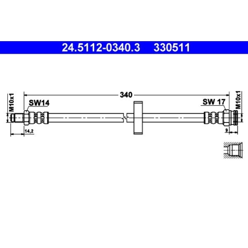 Bremsschlauch ATE 24.5112-0340.3 f&uuml;r CITRO&Euml;N FIAT PEUGEOT, Hinterachse, mitte