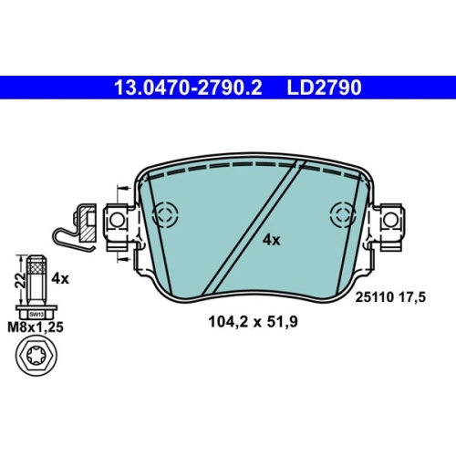 Bremsbelagsatz, Scheibenbremse ATE 13.0470-2790.2 ATE Ceramic f&uuml;r SEAT SKODA VAG