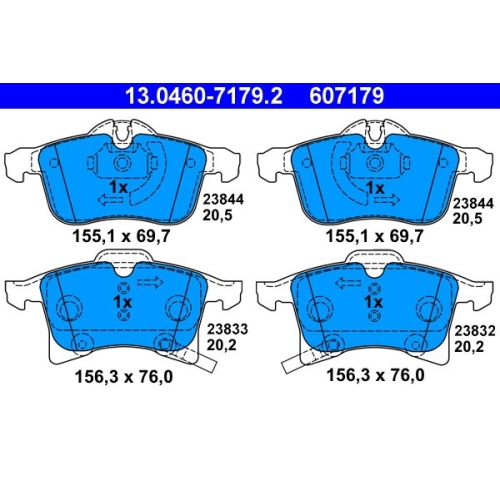 Bremsbelagsatz, Scheibenbremse ATE 13.0460-7179.2 f&uuml;r OPEL, Vorderachse