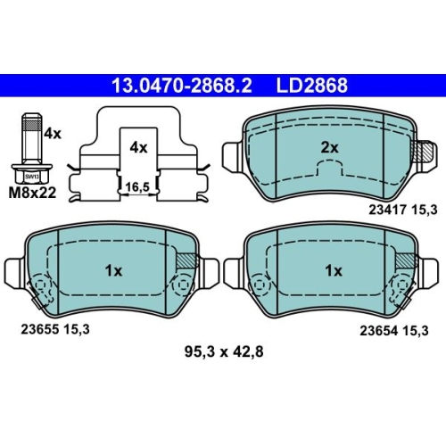 Bremsbelagsatz, Scheibenbremse ATE 13.0470-2868.2 ATE Ceramic f&uuml;r OPEL CHEVROLET