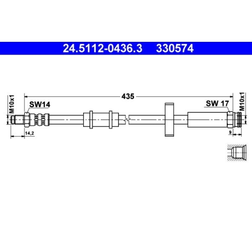 Bremsschlauch ATE 24.5112-0436.3 f&uuml;r CITRO&Euml;N FIAT PEUGEOT, Vorderachse