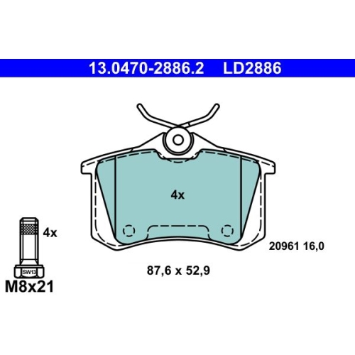 Bremsbelagsatz, Scheibenbremse ATE 13.0470-2886.2 ATE Ceramic f&uuml;r SEAT SKODA VAG