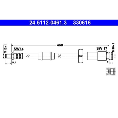 Bremsschlauch ATE 24.5112-0461.3 f&uuml;r CITRO&Euml;N FIAT PEUGEOT, Vorderachse