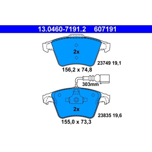 Bremsbelagsatz, Scheibenbremse ATE 13.0460-7191.2 f&uuml;r VAG, Vorderachse