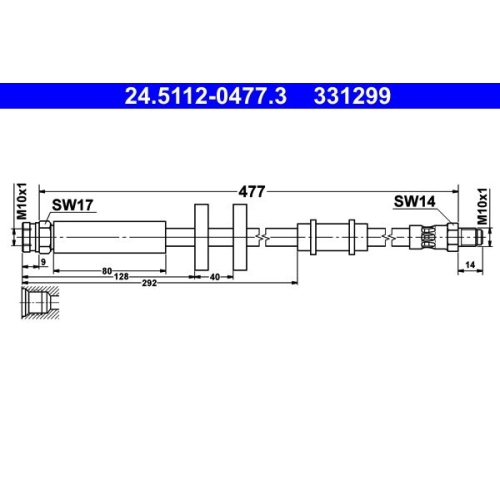 Bremsschlauch ATE 24.5112-0477.3 f&uuml;r CITRO&Euml;N FIAT PEUGEOT, Vorderachse
