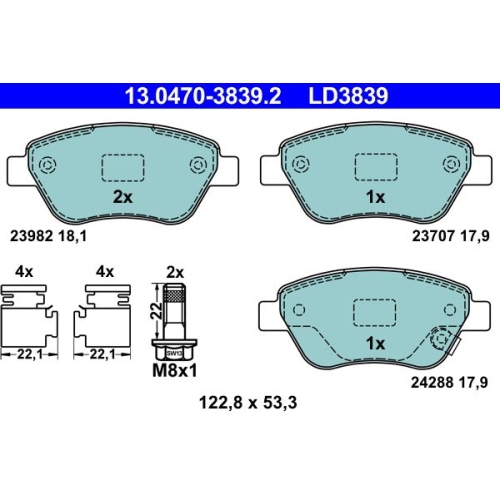 Bremsbelagsatz, Scheibenbremse ATE 13.0470-3839.2 ATE Ceramic f&uuml;r OPEL