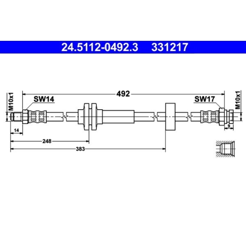 Bremsschlauch ATE 24.5112-0492.3 f&uuml;r CITRO&Euml;N FIAT PEUGEOT, Vorderachse