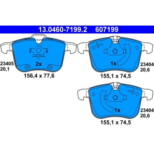 Bremsbelagsatz, Scheibenbremse ATE 13.0460-7199.2 f&uuml;r OPEL SAAB, Vorderachse