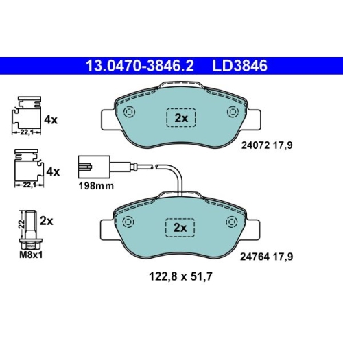 Bremsbelagsatz, Scheibenbremse ATE 13.0470-3846.2 ATE Ceramic f&uuml;r FIAT FORD