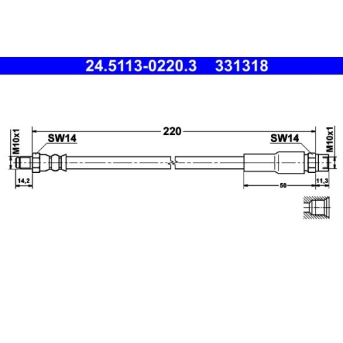 Bremsschlauch ATE 24.5113-0220.3 f&uuml;r VAG, Hinterachse, am Bremssattel