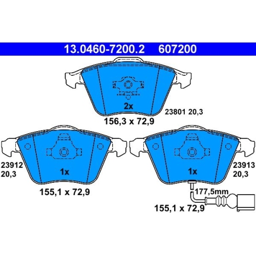Bremsbelagsatz, Scheibenbremse ATE 13.0460-7200.2 f&uuml;r SKODA VAG, Vorderachse