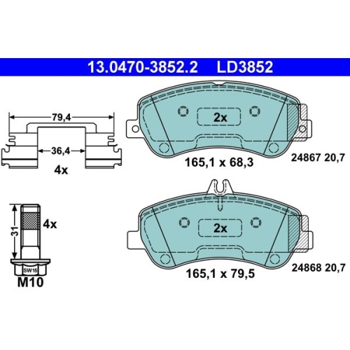 Bremsbelagsatz, Scheibenbremse ATE 13.0470-3852.2 ATE Ceramic f&uuml;r MERCEDES-BENZ