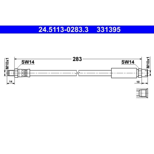 Bremsschlauch ATE 24.5113-0283.3 f&uuml;r BMW, Hinterachse, am Bremssattel