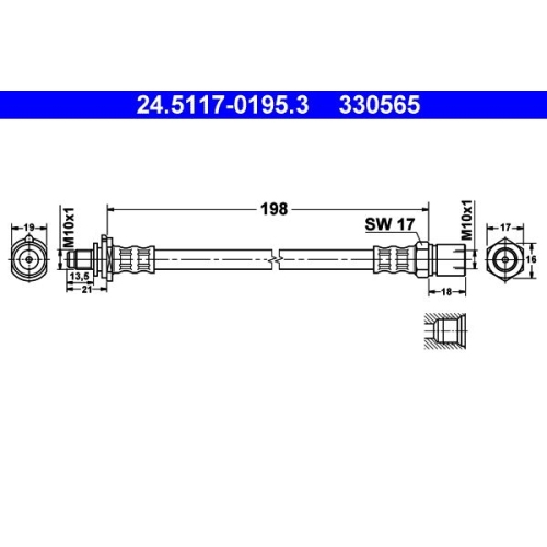 Bremsschlauch ATE 24.5117-0195.3 f&uuml;r OPEL SAAB, Hinterachse, Hinterachse rechts